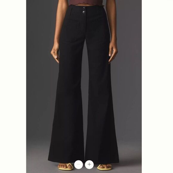 Anthropologie Maeve Junie High-Rise Wide-Leg Flared Trousers - Picture 2 of 4